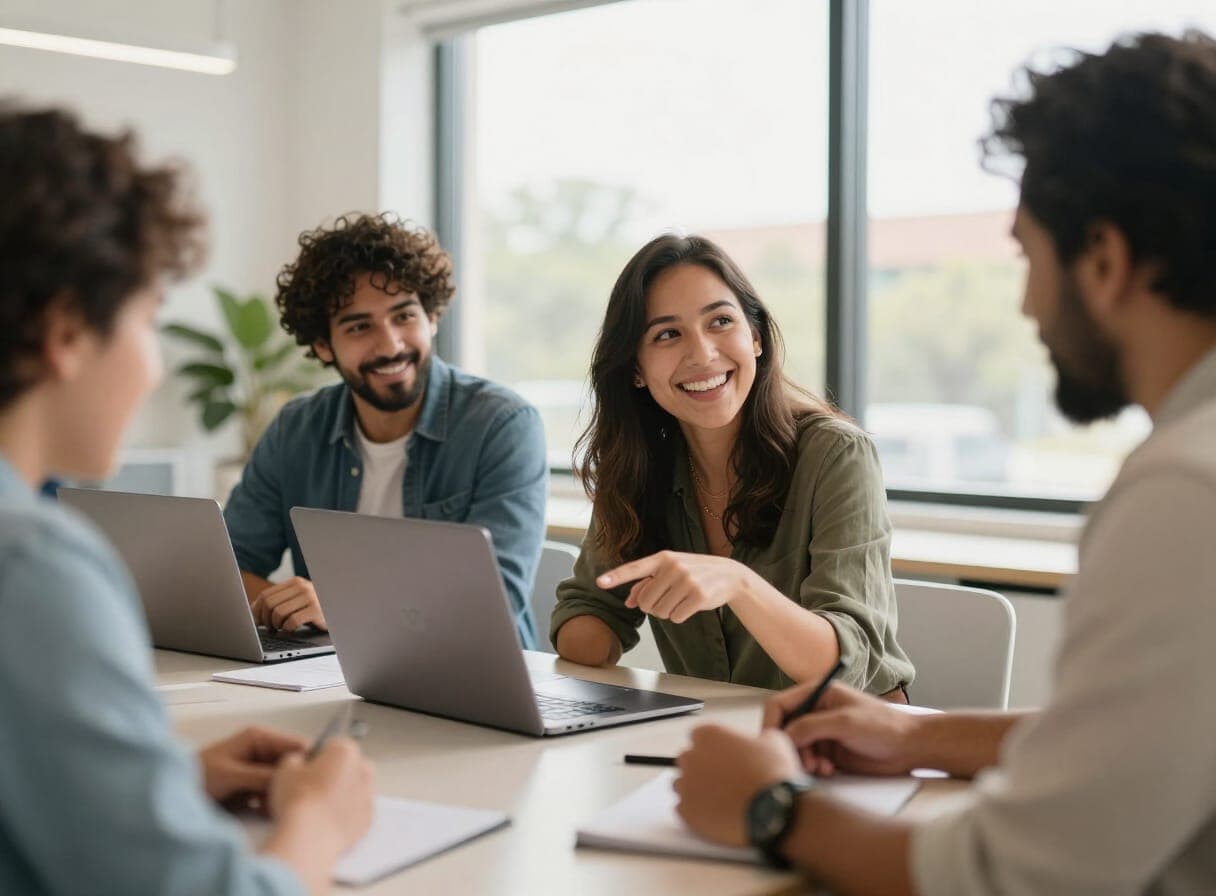A small team working together around a laptop